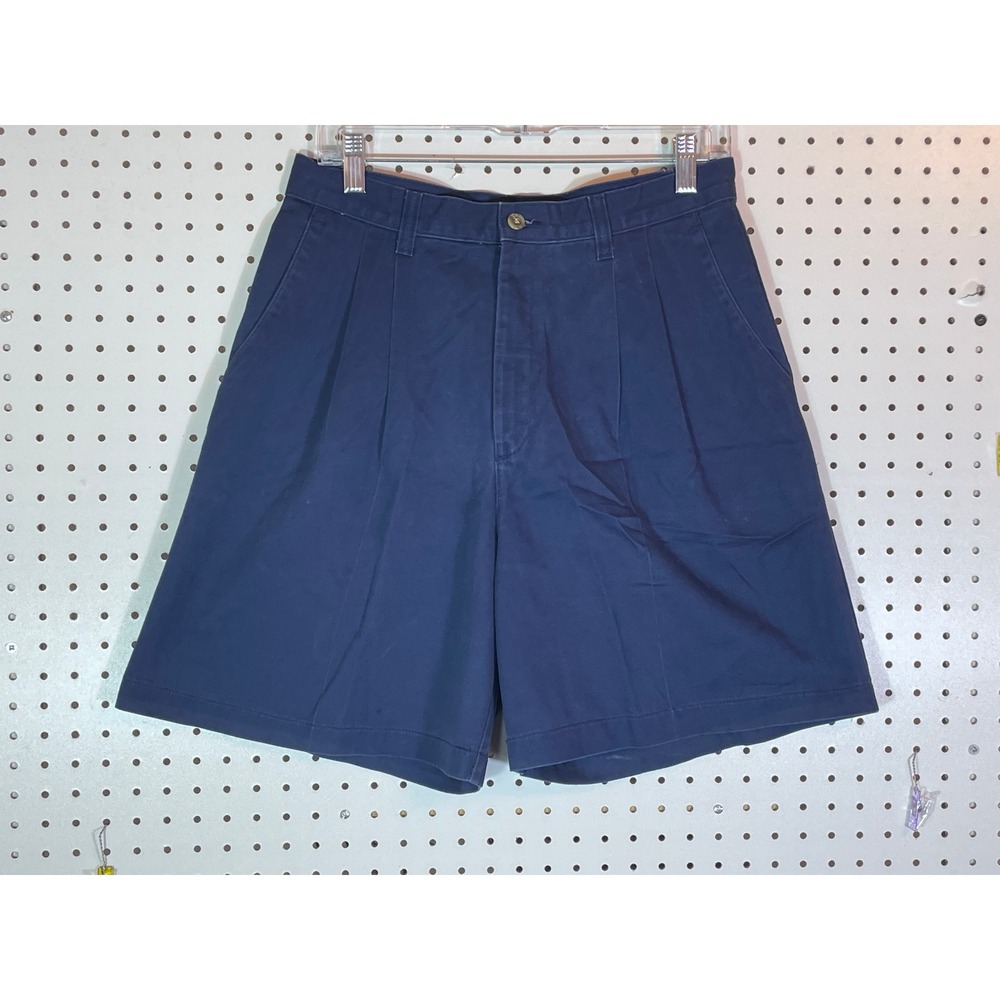 Lee Authentic Clothing Navy Blue Pleated High Waist Cotton Shorts Womens 12 Med